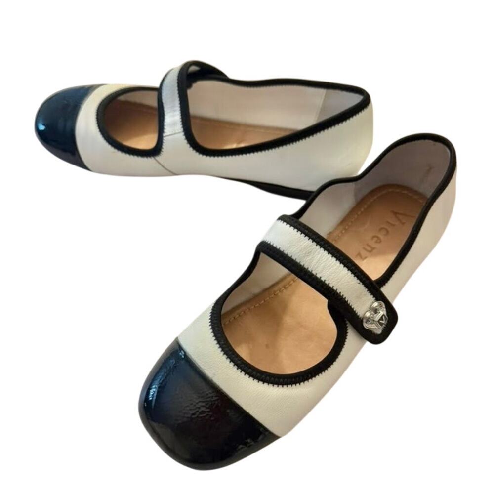 Vicenza x Anthropologie Eloise Mary Jane Flat Black & White Patent Leather sz 10